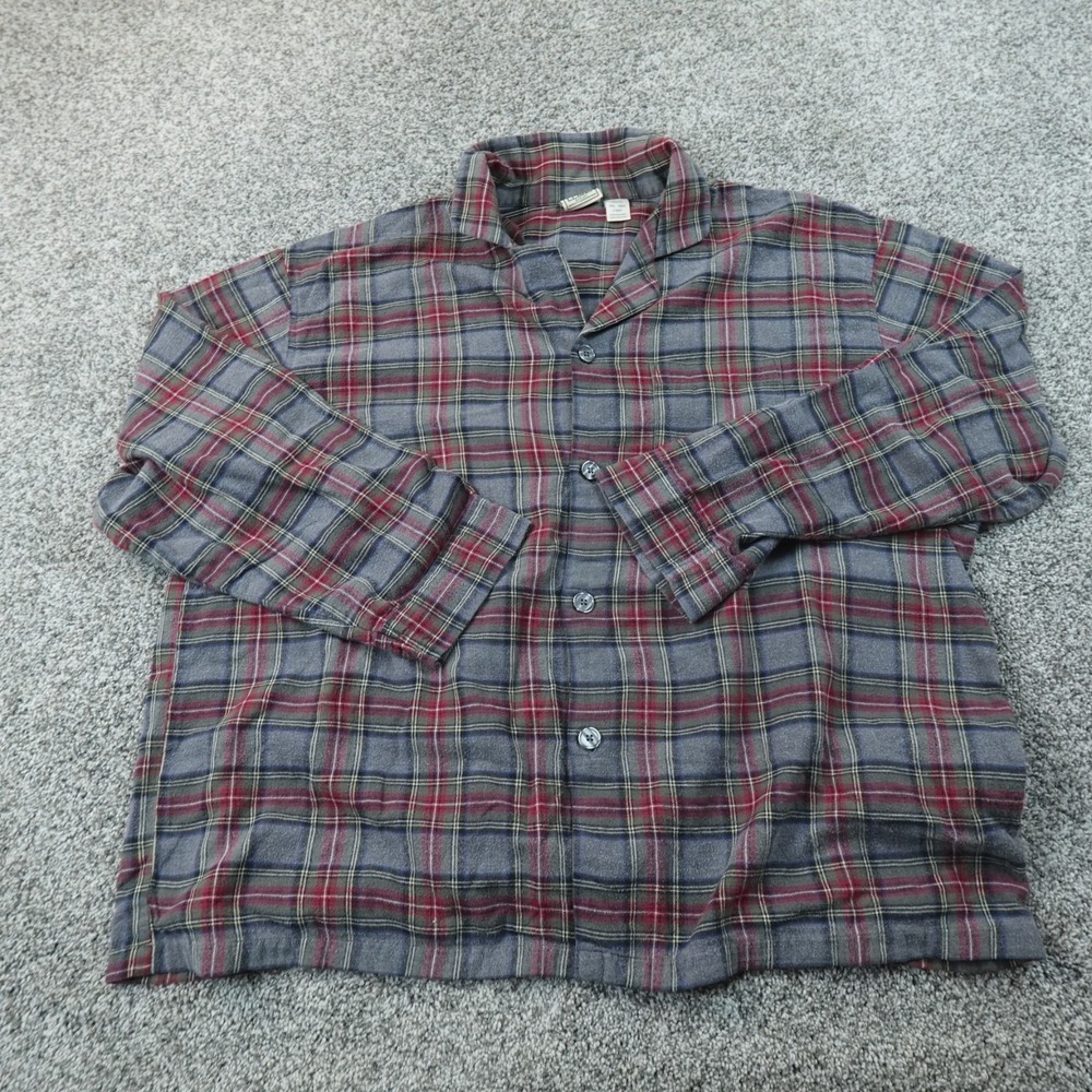 LL Bean Shirt Mens 2XL Gray Red Plaid Flannel Button Up Long Sleeve Pajama Sleep